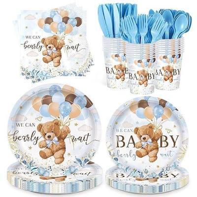 168pcs We Can Bearly Wait Bear Plates Napkins for Boy Serve 24 Guests | Bear Baby Shower Decorations Disposable Cups Paper Tableware Set Teddy Bear Party Supplies for Gender Reveal