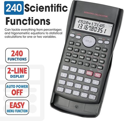 2 Pack Scientific Calculators, 2-Line Large Screen Display 240 Functions Scientific Calculators for Students, Math Algebra Fraction Calculator for High School College School