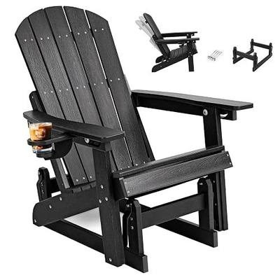 Adirondack Chair, All-Weather Outdoor Glider, Black | HDPE Weather Resistant, 3- Level Adjustable Backrest, Wood Grain, Easy Maintenance, Suitable for Garden,Patio,Backyard