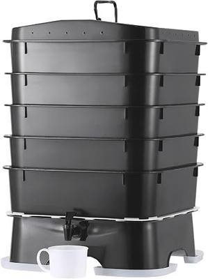 The Original VermiHut® Plus 5-Tray Worm Composter – Indoor & Outdoor Vermicomposting Bin | Sustainable Design for Food Waste Recycling- Black