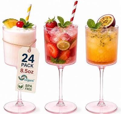 Oojami 24 Pack Pink Plastic Champagne Flutes 8.5oz Ribbed Heavy Duty - Disposable Champagne Flutes BPA-Free Shatterproof, Mimosa Cups Toasting Glasses for Wedding Birthday Bridal Shower Party