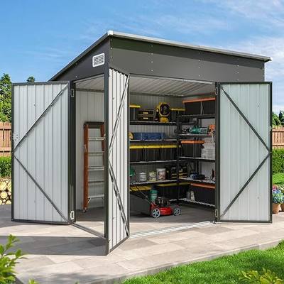 Aoxun 7.5'x4' Triple Door Shed Outdoor Storage Shed Black | Metal Storage Cabinet with Slopping Roof for Tools Bicycles Storage for Garden,Patio, Backyard