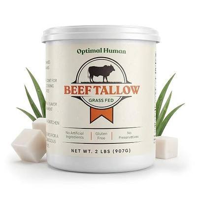 OPTIMAL HUMAN Grass-Fed Beef Tallow for Cooking, Keto & Frying - 2 lb | Pure grass-fed beef tallow for cooking & frying, a high-heat, keto & paleo-friendly cooking fat with rich flavor