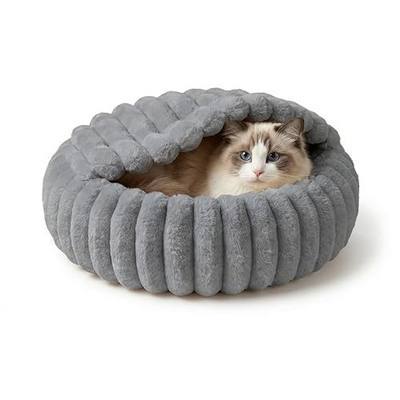 Cat Beds for Indoor Cats, 2 in 1 Cat Cave Bed Kitten Bed for Small Pets, Small Dog Bed with Cover, Pet Bed for Puppy and Kitten with Anti-Slip Bottom-Dark Gray-20 inches