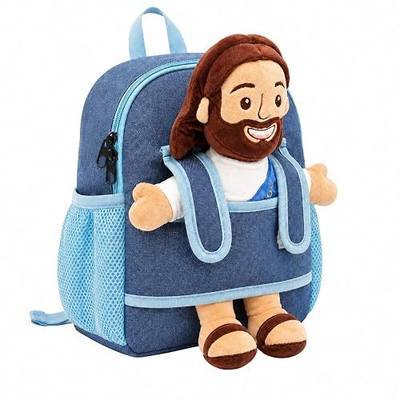 Yelakey Jesus Toddler Backpack Plush Bag with Jesus Doll Take-Along Toy for Boys Girls Travel Birthday Gift