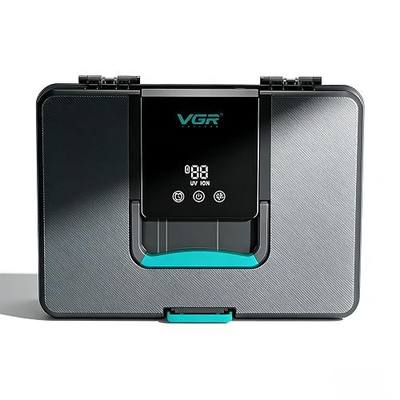 VGR 840 Barber Tool Storage Box with 365nm Light and LED Display | USB powered; multi-compartment organizer for clippers, trimmers, guards and barber accessories