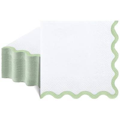 80 Pcs Sage Green and White Napkins, 3 Ply Scalloped Napkins 5 x 5 Inch | Cocktail Napkins Disposable Dessert Beverage Napkin Cute Paper Dinner Napkin for Wedding, Baby Bridal Shower, Birthday