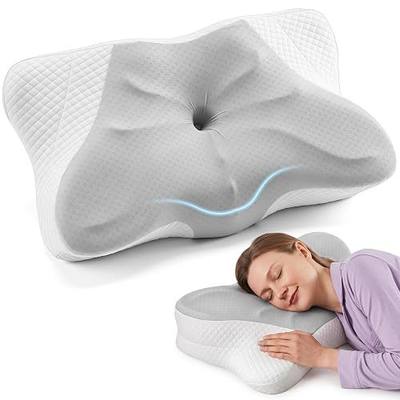 DUMOS Cervical Neck Pillow, Cooling Ergonomic Memory Foam Pillows for Neck Pain Relief with Breathable Pillowcase, Dual Height Orthopedic Support Contour Pillow for Side, Back, Stomach Sleepers, Grey