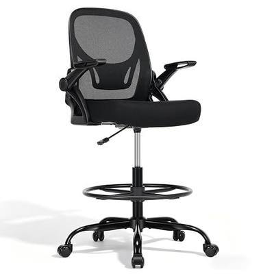 Drafting Chair, Tall Office Chair, Standing Desk Chair, Black | Adjustable Footrest Ring, Flip-Up Armrests, Breathable Mesh High Desk Chair for Counter Height Desk