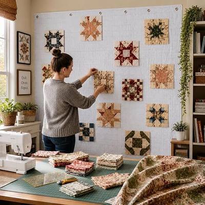 Quilt Design Wall Fabric 60" x 72" with Grid Lines Flannel – Large Quilting Design Wall that Holds Fabric Without Pins, Portable Quilt Display Wall & Wall Sewing Supplies
