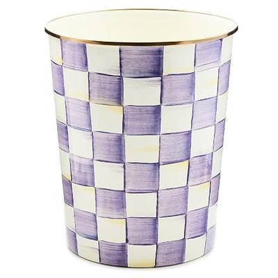 MACKENZIE-CHILDS Waste Bin, Decorative Bedroom or Bathroom Trash Can, Purple-and-White Violet Check