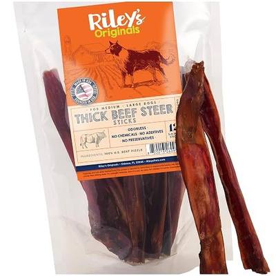 Riley's Thick Steer Bully Stick for Medium to Large Dogs - 5-6", 12ct | Odor Free, Single Ingredient Steer Sticks for Dogs - Easy to Chew and Fully Digestible 100% Beef Pizzle Sticks for Dogs