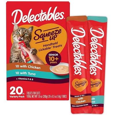Delectables Squeeze Up Senior 10+ Variety Pack, Creamy Squeezable Puree, Lickable Wet Cat Treats, Grain-Free, No Added Fillers, 0.5 Ounces Tube, 20 Tubes Total