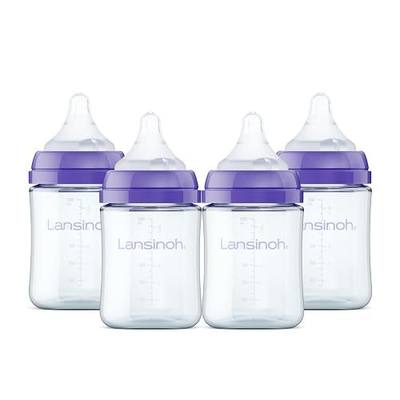 Lansinoh Anti-Colic Glass Baby Bottles, 5 Ounces, 4 Count, Includes 4 Extra Slow Flow Nipples (Size XS, Newborn), Baby Essentials
