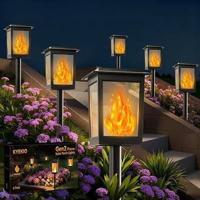 KYEKIO Large Size & Gen2 Flickering Flame Solar Torch Lights, 6Pack Solar Lights Outdoor Waterproof for Outdoor Decor, Garden Lights Solar Powered, Tiki Torches for Outside Pathway Patio Yard Décor