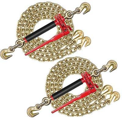 Load Binder & Grade 70 Chain Kit, 5/16" x 10 ft Transport Chains with Folding Handle Binders, 4,700 lb Working Load, 2 Pack