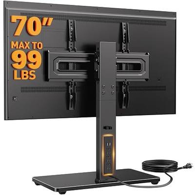 Perlegear Swivel TV Stand with Power Outlet for 32–72 inch TVs up to 99 lbs | Stable Tempered Glass Base, Universal TV Stand Base with Tilt, 9 height adjustments,cable management, max VESA 600x400mm