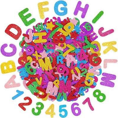 Foam Letter Stickers,7 Sheets 3D Glitter Alphabet and Number Stickers,540 PCS Colorful Heart Star Shape Self-Adhesive EVA Foam Letters for Kids DIY Crafts Scrapbooking Party Supplies Classroom Decor