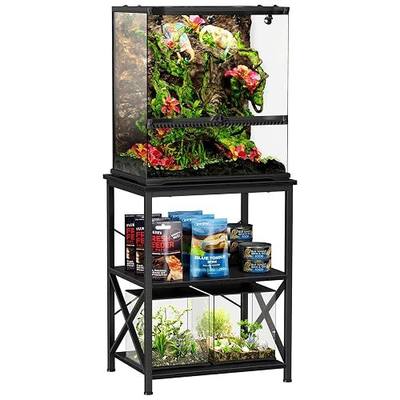 Snughome Reptile Tank Stand, 24" x 18" Terrarium Stand with 3-Tier Open Storage Shelves, Reptile Enclosure Stand, Heavy Duty Vivarium Table for Gecko, Lizard, Bearded Dragon, Black