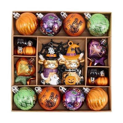 Valery Madelyn 30ct Halloween Ornaments Shatterproof Tree Decoration Indoor | Highland Cow Pumpkins Hearts Vintage Variety Hanging Ball Ornaments Set for Small Tree, Cute Holiday Party Home Decor