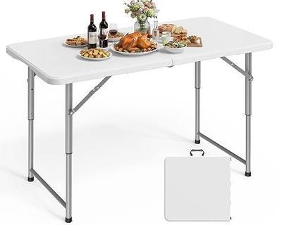 Pureegg 4FT Folding Table - No Assembly Required, Versatile Dining Table with Carrying Handle & Tabletop Safety Lock, Portable Foldable Table for Party, Craft, Camping, Picnic, White