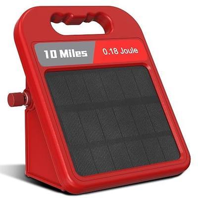 Solar Electric Fence Charger-0.18J-10 Miles, Maximum Output Voltage 9300V- Provide 24-Hour Uninterrupted Protection for Livestock and Yards with Rechargeable Solar Panel Red