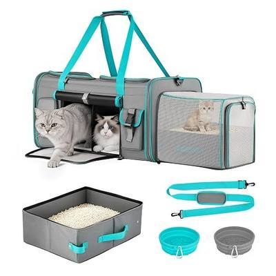 Keaber Cat Carrier for 2 Cats with Expandable Space & Litter Box, Gray | Extra Large Soft Sided Pet Carrier with Detachable Divider, Puppy Travel Carriers for Home, Car, Camping & Vet Visits