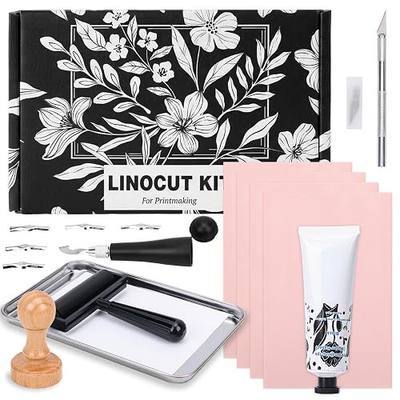 Linocut Kit for Beginners Stamp Making Set with Linoleum Blocks for Printmaking & Linocut Tools, DIY Art Gift for Adults & Teens