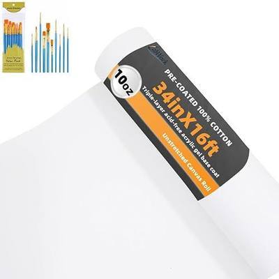 34 in × 16 ft Canvas Roll for Painting, 10 oz Cotton Primed Canvas Roll, Triple Gesso Primed, Painting for Oil & Acrylic, Artist