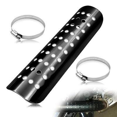 Motorcycle Heat Shield, Aluminum Exhaust Heat for Universal, Pipe Heat Shield Cover Guard Protector with 2 Stainless Steel Clamps (Black)