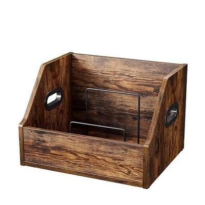 Wood Vinyl Record Storage with Separators,Records Holder Wooden Crates for 7/10/12 inch Vinyl Storage Box for Album Holder & Magazine Rack Organizer, Rustic Brown