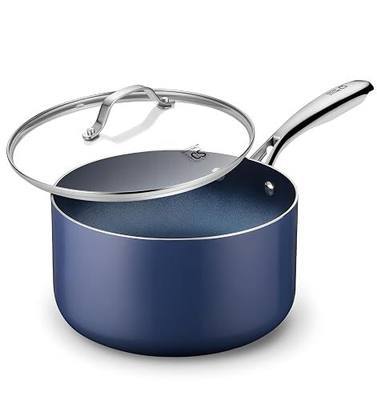 KOCH SYSTEME CS 4 QT Saucepan with Lid, 4 Quart Nonstick Ceramic Sauce pan with Stainless Steel Handle, Non-Toxic Cooking Pot, Induction Pot, Oven Safe, Compatible for All Stove Top, Gradient Blue