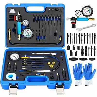Gasoline & Diesel Compression Tester Kit, 47Pcs Cylinder Leak Down Tester | with 0-700PSI Compression Gauge, Dual-Meter Leak Detector, Gloves, for HDI, TDCi, Pumpe Duse, and Small Engines