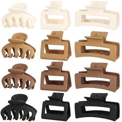 Small Medium Claw Clips for Women, 3 Styles Hair Clips for Thick Thin Hair | Hair Claws Non-slip Strong Hold, 12 Pcs, White, Khaki, Brown, Black