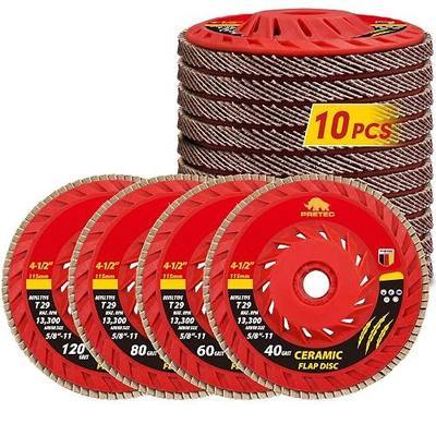 Ceramic Flap Discs 4 1/2 for Angle Grinder, 4-1/2" x 5/8”-11 Flap Discs 40/60/80/120 Grit, Type 29 Heavy Duty Abrasive Grinding Wheel and Flap Sanding Disc for Stainless Steel, Metal (10 Pack)
