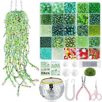 FOGWOWO 5057 Pcs Beaded Plant Kit,Glass Green Beads with Disco Ball & Chain | Forever Plant Beads Kit with Manual & Video Tutorials,Beaded Plants,Crystal Leaf Bead,for Jewelry Making DIY Craft,Suncatcher