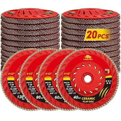 Ceramic Flap Discs 4 1/2 for Angle Grinder, 4-1/2" x 5/8”-11 Flap Discs 40/60/80/120 Grit, Type 29 Heavy Duty Abrasive Grinding Wheel and Flap Sanding Disc for Stainless Steel, Metal (20 Pack)