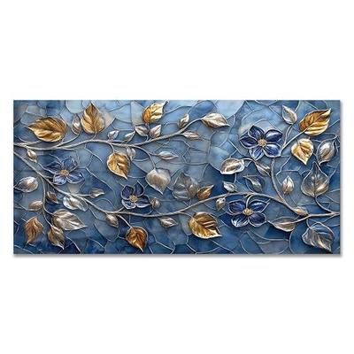LMSDYSHU Blue Tempered Glass Backsplash for Kitchen Stove 30x14 Inch | One Piece Oven & Range Backsplash, Blue Mosaic Pattern, Heat Resistant & Easy to Clean