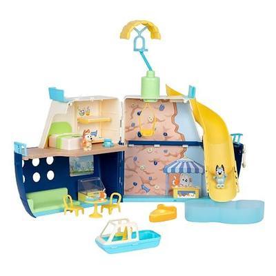 Bluey Cruise Ship Playset with Slide, 15+ Accessories, 2 Figures | Opens to 23.8 inches wide with 5 play areas, detachable speedboat, parasail, and sticker sheet for doll playsets