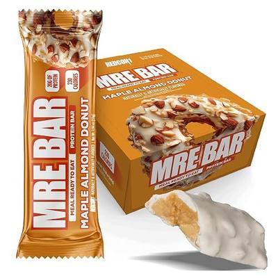 REDCON1 MRE Maple Almond Donut Protein Bars - 12 Count Snack Bars for Breakfast or Post-Workout