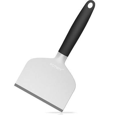 Heavy Duty Griddle Scraper, 5.3" Wide, 1.5mm Thick Stainless Steel | Full Tang, Heat-Resistant Silicone Handle, Scraper Tool for Flat Top Grill & Griddle Cleaning Accessories, Dishwasher Safe