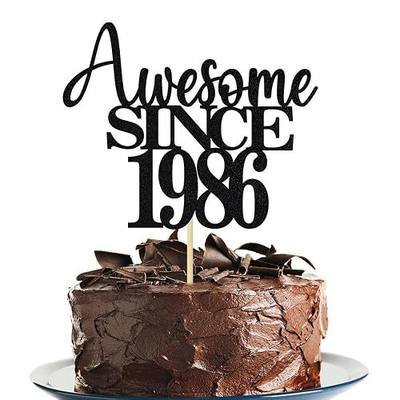 Black Awesome since 1986 Happy40thBirthday Wedding Anniversary Cake topper | Cheers to40 Years 40& Fabulous Hello40th Awesome since 1986 Black Glitter 40th Wedding Anniversary Party Cake Decorations