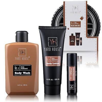 Yard House Mens Skincare Gift Set – Smoky Sandalwood | Body Wash, Lotion & Lip Balm in Tire Shape Travel Case – Premium Grooming Kit for Men – Fathers Day gifts For Him Birthday Christmas Gift Idea