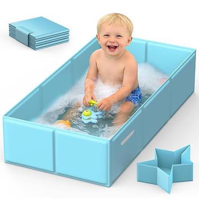 Foldable Baby Bathtub for Newborns & Toddlers, Collapsible Portable Baby Bath Tub with Side Drain Plug, Space-Saving Travel Baby Essentials for Shower, Small Bathrooms & Outdoor Use