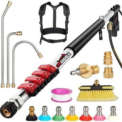 Pressure Washer Wand 24FT Telescoping with Pressure Washer Extension Wand, Gutter Cleaning Tools - Extension Pole, Brush Head, 7 Spray Nozzle Tips, Support Belt & Hose Adapters (silver and red lock-2)