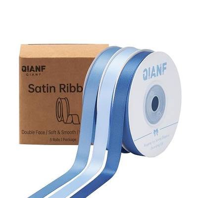 QIANF 3/8 Inch French Blue Double Face Satin Ribbon 45 Yards Light Blue Fabric Ribbon for Gift Wrapping, Flower Bouquets, Hair Bows, Wedding Decoration, Invitation Cards, Christmas (3 Rolls *15Yd)