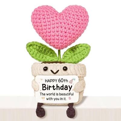 Cute 60th Birthday Gifts for Women – Crochet Pink Heart Flower, 1966 60th Birthday Decorations for Her, 60 Years Old Happy Bday Gift for Women Friends Daughter Sister Mom Wife Grandma
