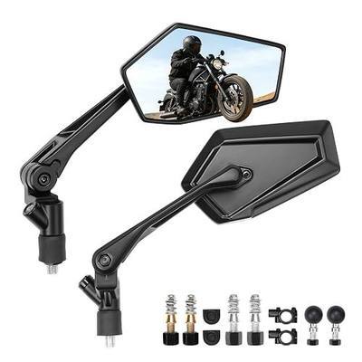 KEMIMOTO Universal Motorcycle Mirrors with Integrated 1" Ball Phone Mount Base, Full Aluminum Alloy Foldable Side Rear View Mirrors Convex Design for 7/8" Handlebar M10 Bolt, Black (Pair)