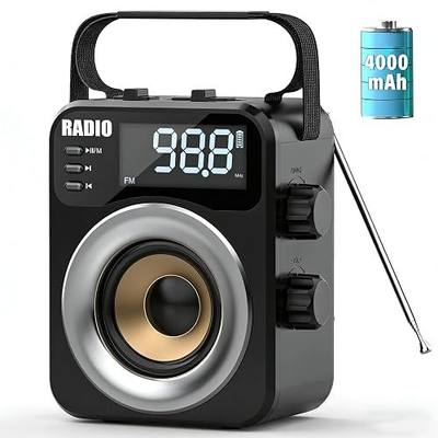 Portable Radio AM FM WB SW,Bluetooth Digital Radios Built-in 4000mah Rechargeable Battery/DC D*3 Cell Battery Operated,10W Speaker,TF/USB Playback,LCD Display Weather Alert for Home Outdoor Emergency