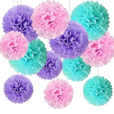 12pcs Pink Purple and Blue Tissue Paper Pompoms,Pastel Teal Pink and Purple Hanging Paper Pom Poms for Girls Baby Shower Ocean Theme Under The Sea Birthday Party Decorations